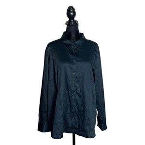 Soft Surroundings Black Cotton Stretch Button Blouse Shirt Top Plus Size 20W